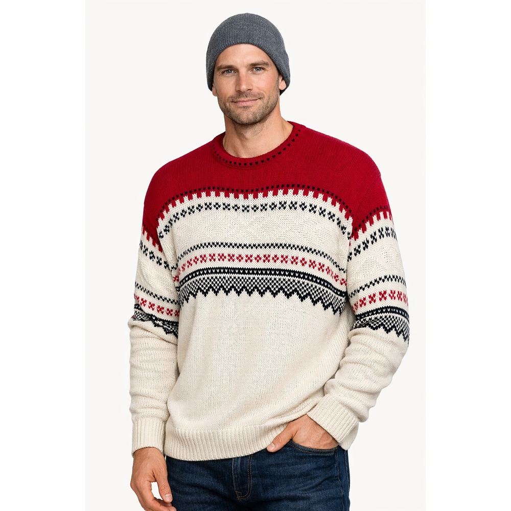 Vintage Nautica Mens Sweater Size XXL Ski Snowflake Red White Blue Hong Kong